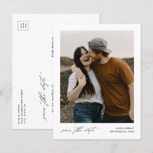 Minimalistisches Skript-Foto Hochzeit speichern Si Ankündigungspostkarte