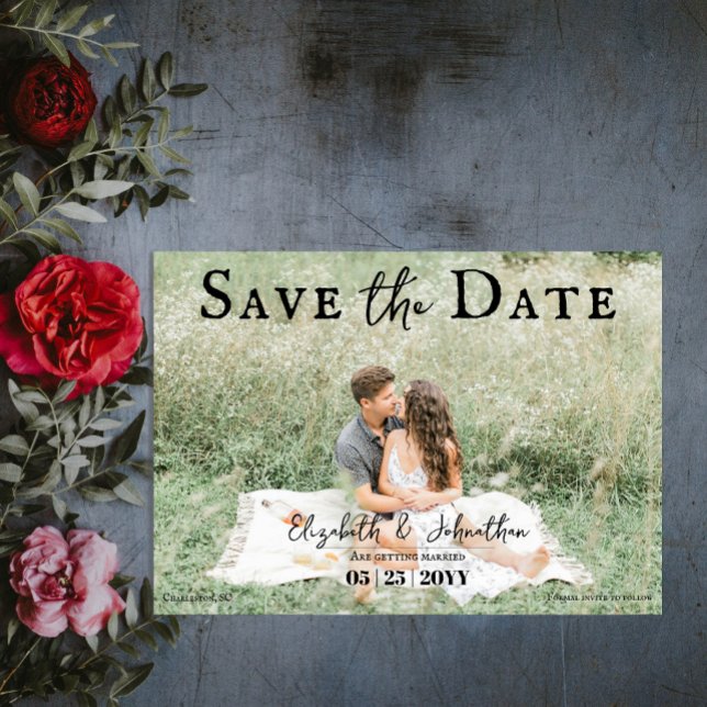 Minimalistisches Skript-Foto | Schwarz Save The Date (Minimalist Script Photo Save the Date | Black)