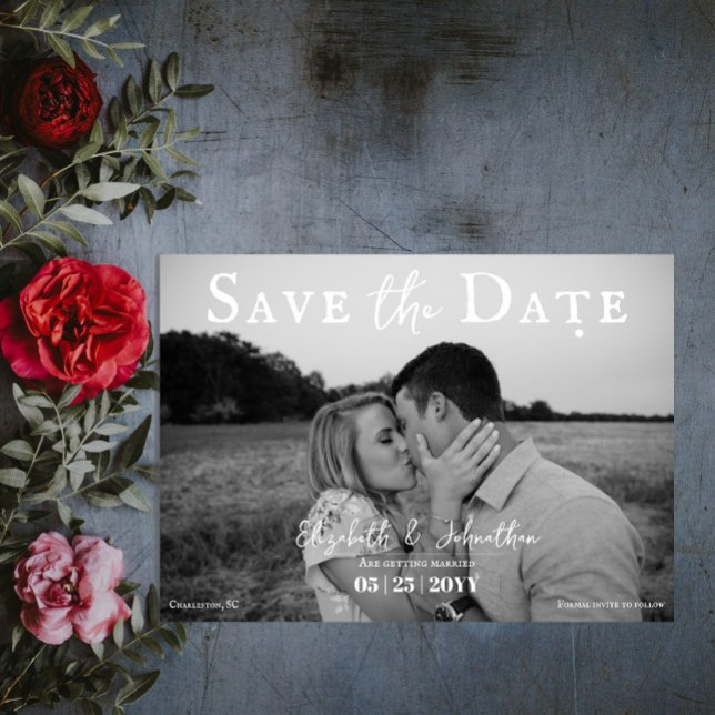 Minimalistisches Skript-Foto | weiß Save The Date (Minimalist Script Photo Save the Date | White)