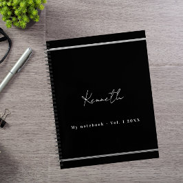 Minimalistisches Skript für schwarzen Silbernamen Notizbuch
