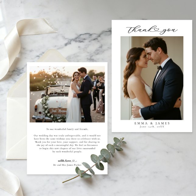 Minimalistisches Skript Hochzeitsfoto Danke (Wedding Thank You Card)