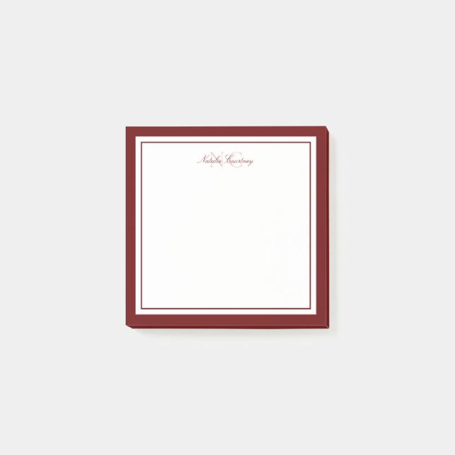 Minimalistisches Skript-Maroon-Zwei-Grenzen-Monogr Post-it Klebezettel (Vorderseite)