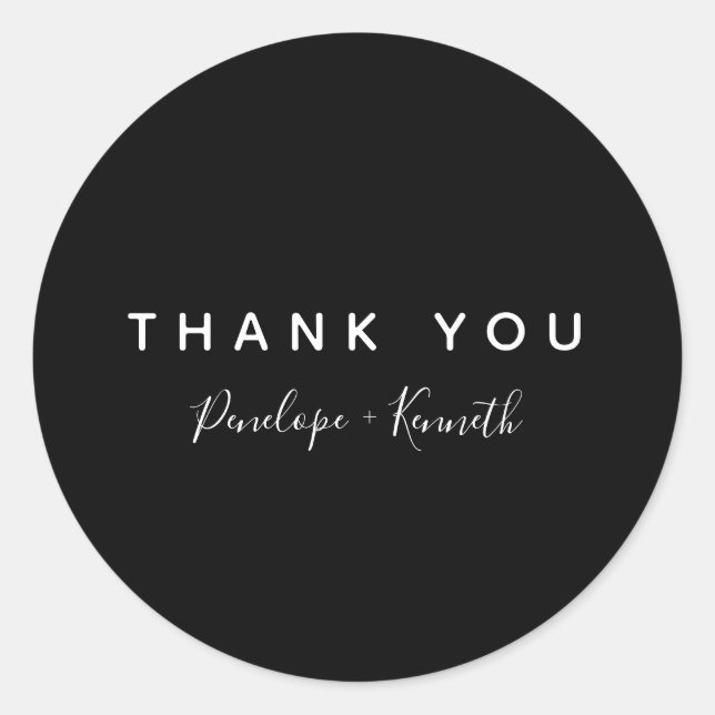 Minimalistisches Skript Moderne Hochzeit Schwarz u Runder Aufkleber (Vorderseite)