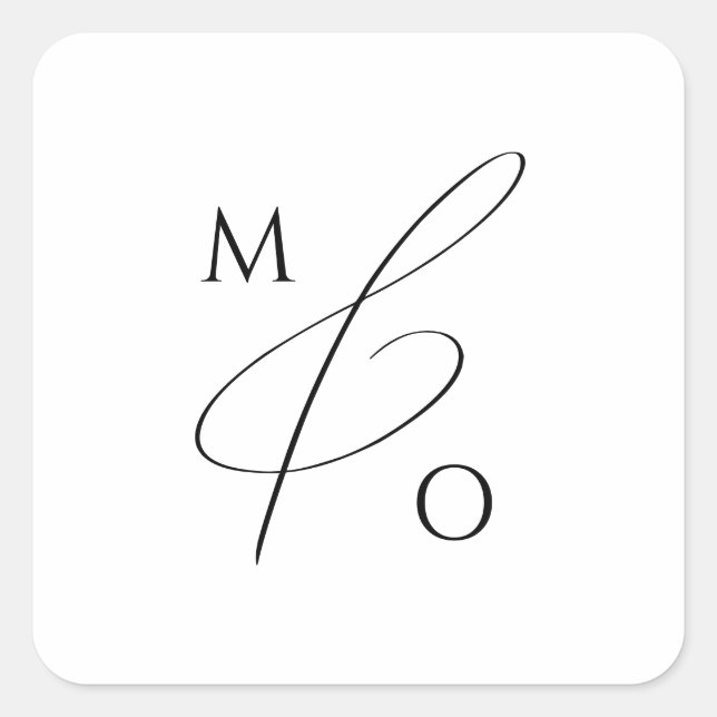 Minimalistisches Skript-Monogram-Umschlag Aufklebe Quadratischer Aufkleber (Vorderseite)