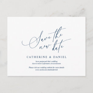 Minimalistisches Skript, Navy Blue, Hochzeit versc Postkarte