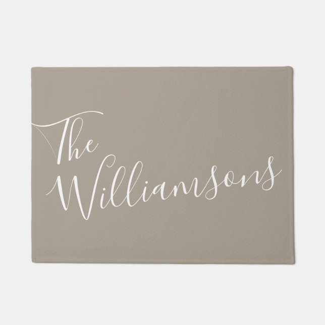 Minimalistisches Skript Personalisiert Name Taupe  Fußmatte (Vorderseite)