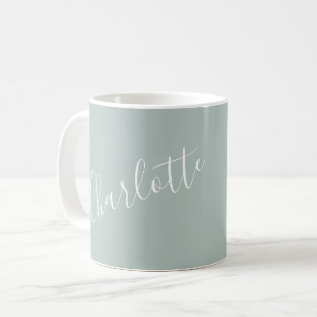 Minimalistisches Skript Personalisierter Name Dust Kaffeetasse (Vorderseite Links)