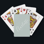 Minimalistisches Skript Personalisierter Name Dust Spielkarten<br><div class="desc">Minimalistische Skripttypografie Name in Dusty Blue Playing Cards</div>