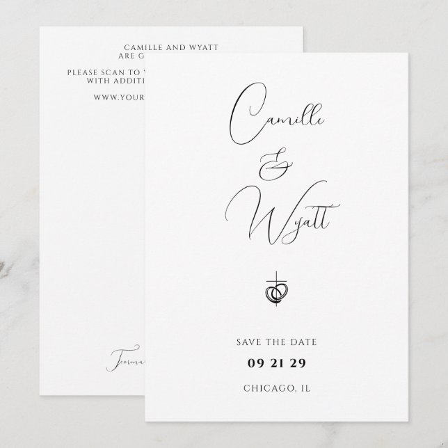 Minimalistisches Skript Religious Cross Rings QR C Einladung (Vorne/Hinten)