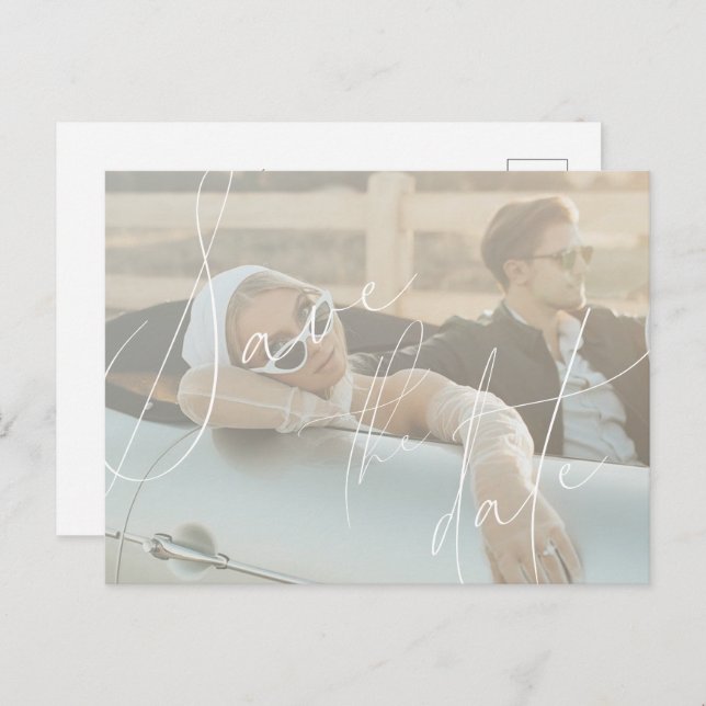 Minimalistisches Skript Save the Date Einladung Po (Vorne/Hinten)