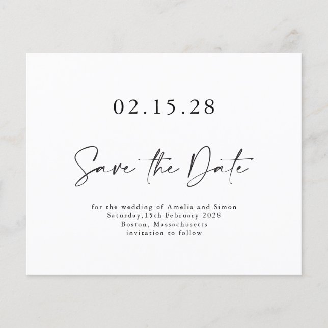 Minimalistisches Skript Save the Date Schwarz-weiß (Vorderseite)