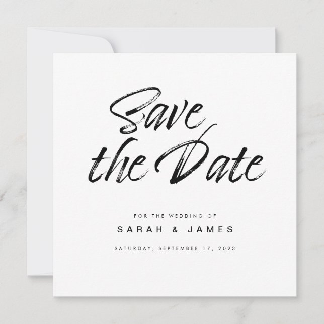 Minimalistisches Skript Schwarz-weiß Hochzeit Save The Date (Vorderseite)