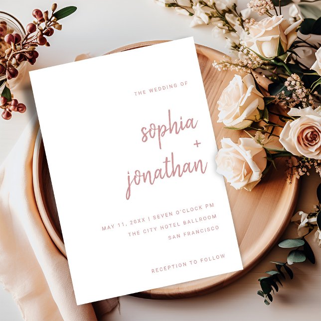 Minimalistisches Skript, Weiß und Dusty-Rose | Hoc Einladung (A modern and minimalist white and dusty pink wedding invitation)