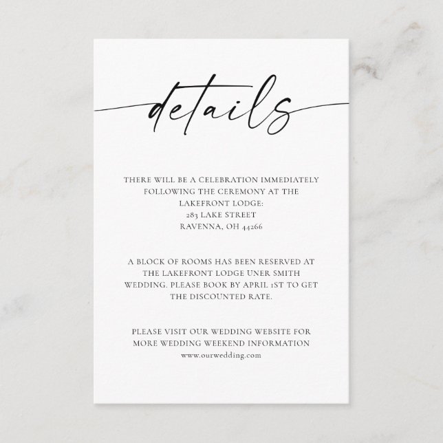 Minimalistisches Skriptaufklärungskarte Begleitkarte (Vorderseite)