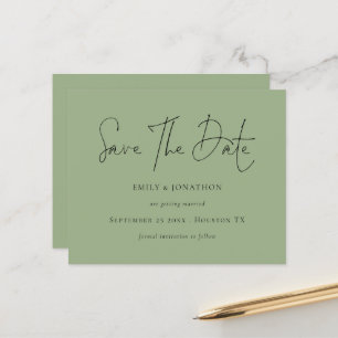 Minimalistisches Skriptfeld Save the Date grün