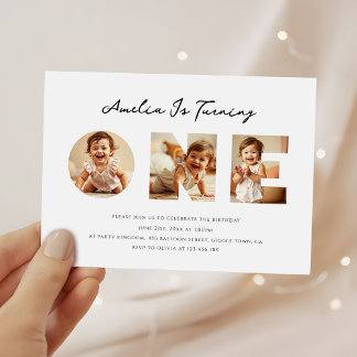 Minimalistisches Skriptfoto Collage Erster Geburts Einladung