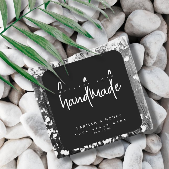 Minimalistisches Skriptschwarz handgefertigte Seif Quadratischer Aufkleber (Von Creator hochgeladen)