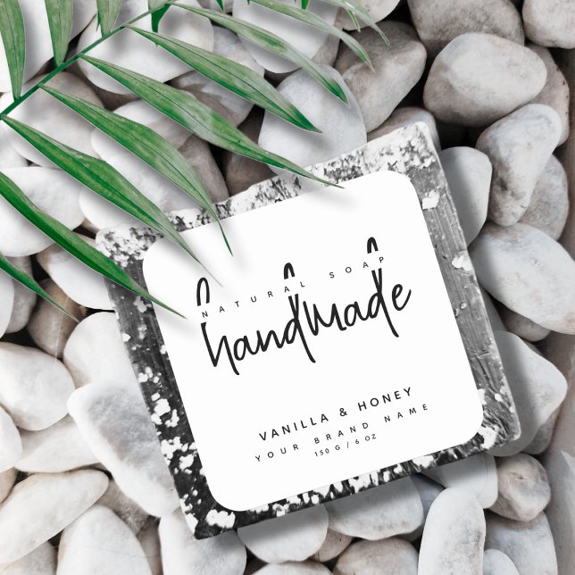 Minimalistisches Skriptschwarz handgefertigte Seif Quadratischer Aufkleber (Von Creator hochgeladen)