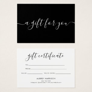 Minimalistisches Skriptschwarzes Geschenkzertifika