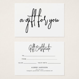 Minimalistisches Skriptweißes Geschenkzertifikat