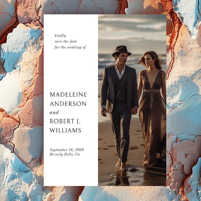 Minimalistisches Slim-Fotovorlage Hochzeitdatum Ge Save The Date (Von Creator hochgeladen)