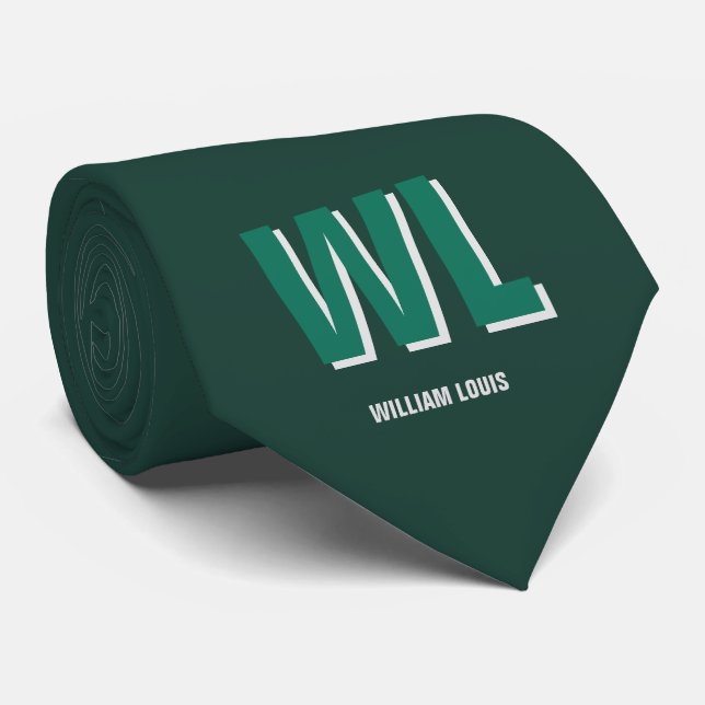 Minimalistisches Smaragdgrün Personalised Monogram Krawatte (Gerollt)