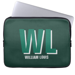Minimalistisches Smaragdgrün Personalised Monogram Laptopschutzhülle