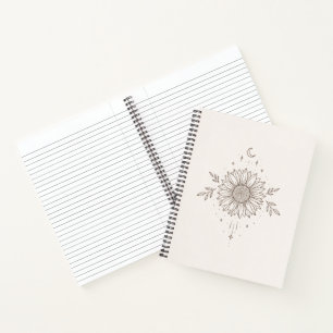 Minimalistisches Sonnenblumen- und Mond-Design Notizbuch