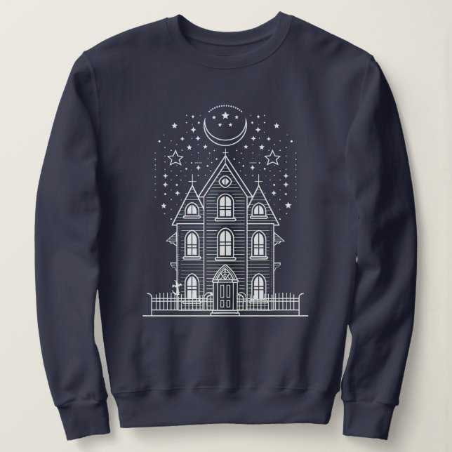 Minimalistisches Spuk House Halloween Sweatshirt (Design vorne)