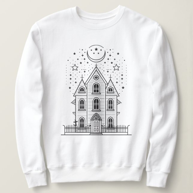 Minimalistisches Spuk House Halloween Sweatshirt (Design vorne)