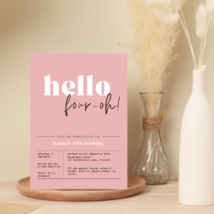 Minimalistisches staubiges Rosa "Hallo, Vier-oh!" Einladung