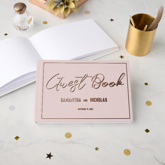 Minimalistisches Staubrosa Hochzeitsprogramm Gästebuch (Vorderseite Offen)
