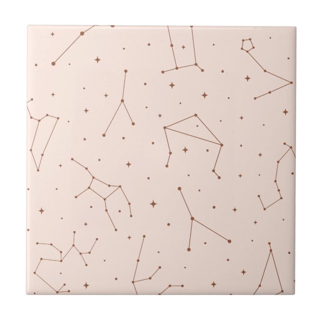 Minimalistisches Sternbildmuster in Rosa und Braun Fliese (Vorderseite)