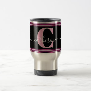 Minimalistisches stilvolles Monogramm Name Schwarz Reisebecher