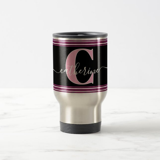 Minimalistisches stilvolles Monogramm Name Schwarz Reisebecher (Mittel)