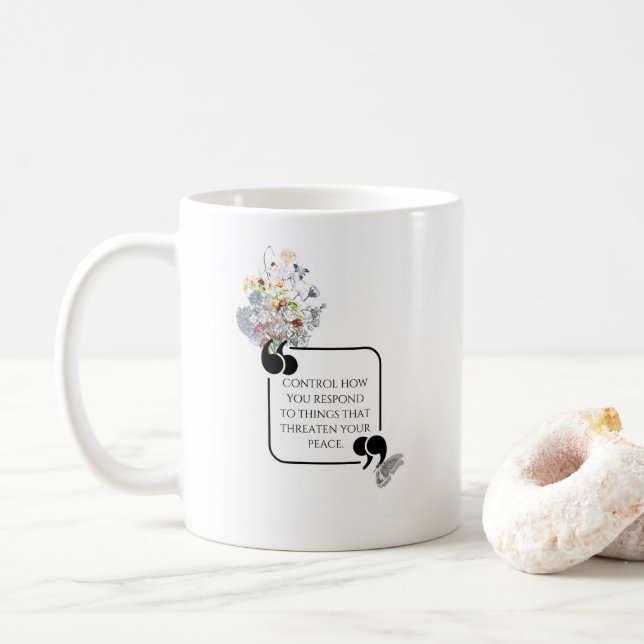 Minimalistisches Stoiner PEACE-Illustriertes Zitat Kaffeetasse (Mit Donut)