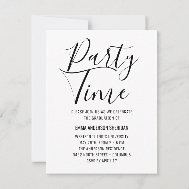 Minimalistisches stylisches Script Black & White G RSVP Karte (Vorderseite)