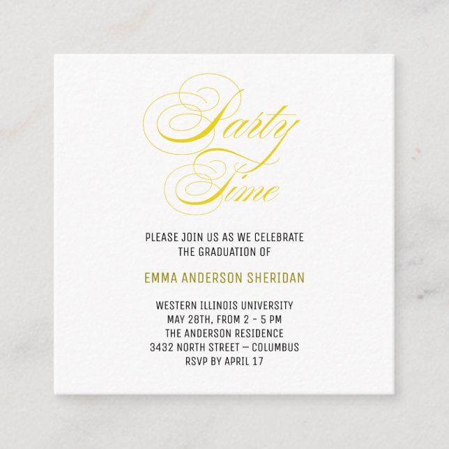 Minimalistisches Stylish Script Gold Grad Party Begleitkarte (Vorderseite)
