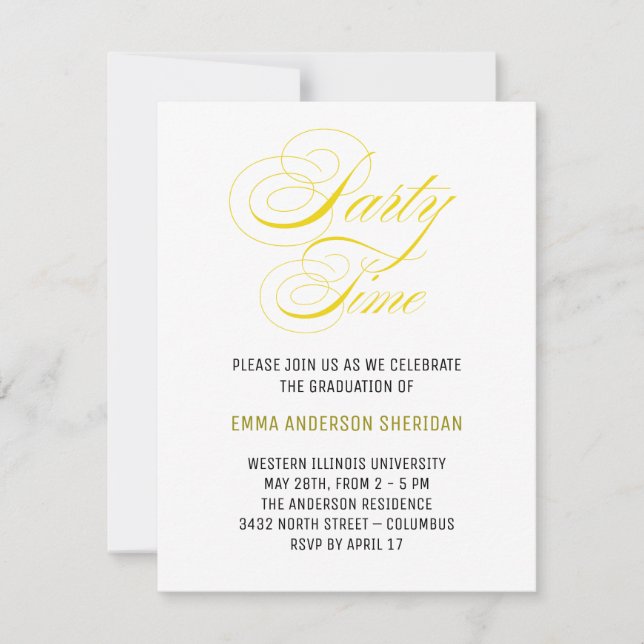 Minimalistisches Stylish Script Gold Grad Party RSVP Karte (Vorderseite)