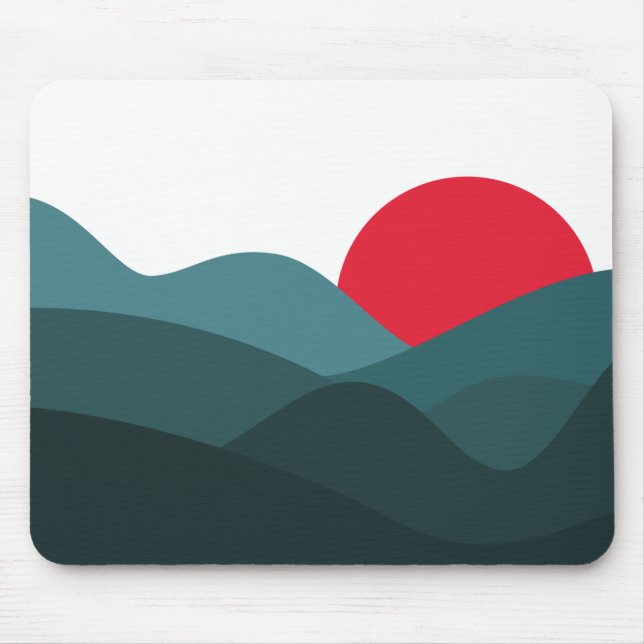Minimalistisches Sun Peacock Blau und Weiß Mousepad (Vorne)