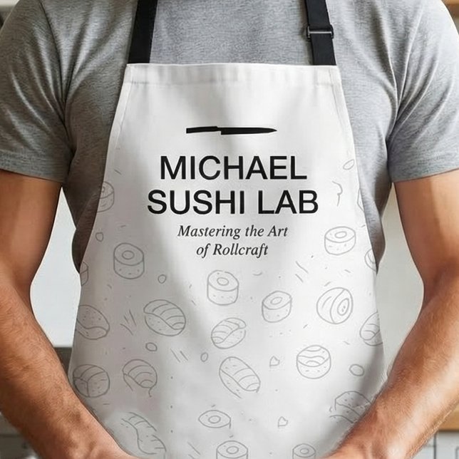 Minimalistisches Sushi-Muster mit Chef-Messer-Typo Schürze (Personalized sushi chef apron gift for men who love cooking)