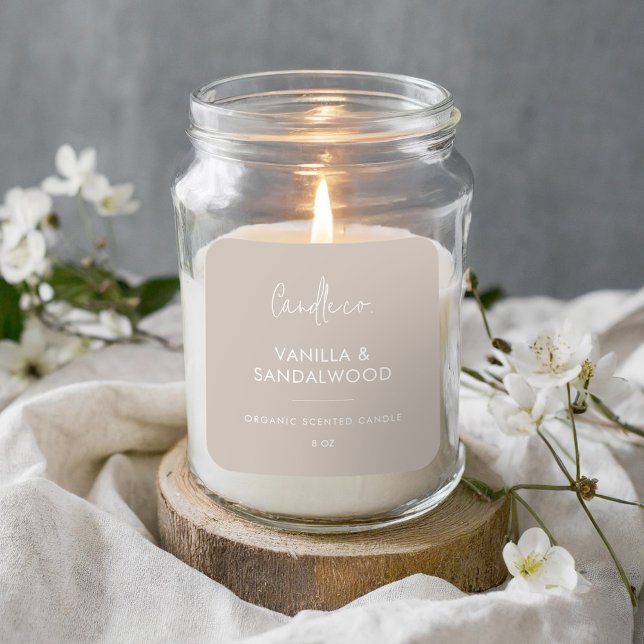 Minimalistisches Taupe-Candle-Label Quadratischer Aufkleber (Von Creator hochgeladen)