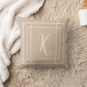 Minimalistisches Taupe & Creme Monogramm Kissen