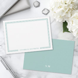 Minimalistisches Tealblau Doppelrand Monogramm Mitteilungskarte
