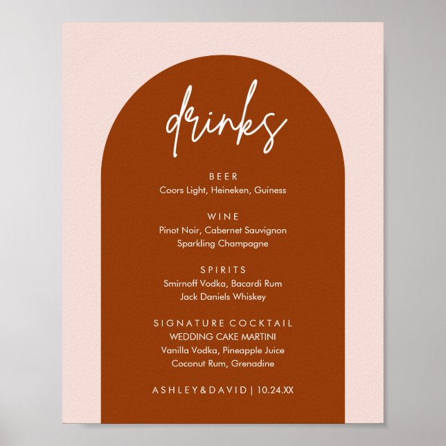 Minimalistisches Terracotta Arch Wedding Drinks Ba Poster (Vorne)