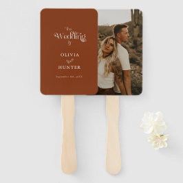 Minimalistisches Terracotta Foto Hochzeitsfan Fächer