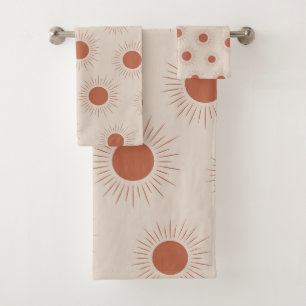 Minimalistisches Terrakotta abstraktes Boho-Sonnen Badhandtuch Set