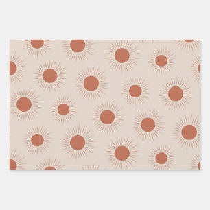 Minimalistisches Terrakotta abstraktes Boho Sonnen Geschenkpapier Set