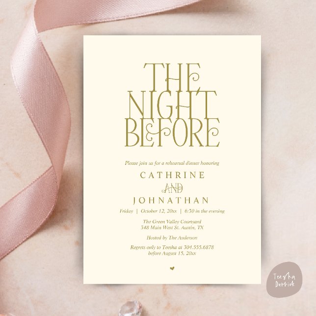 Minimalistisches "The Night Before"-Probedinner Einladung (Modern Minimalist "The Night Before" Garden Rehearsal Dinner Invitation Card in Yellow Cream Gold)