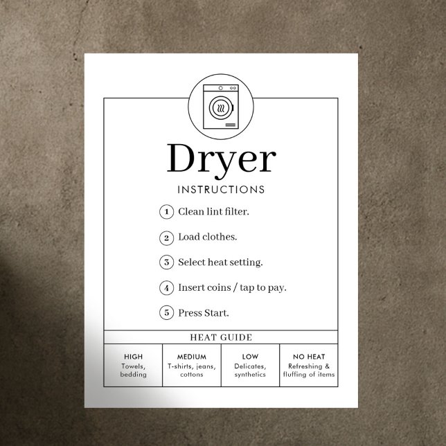 Minimalistisches Trockner Bedienungs Schild Poster (Von Creator hochgeladen)